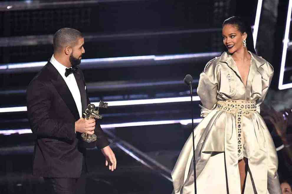 Drake and Rihanna presenting at the Grammys