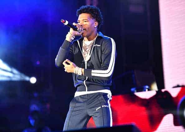 Rapper Lil Baby performs onstage during day one of the Rolling Loud Festival at Banc of California Stadium on December 14