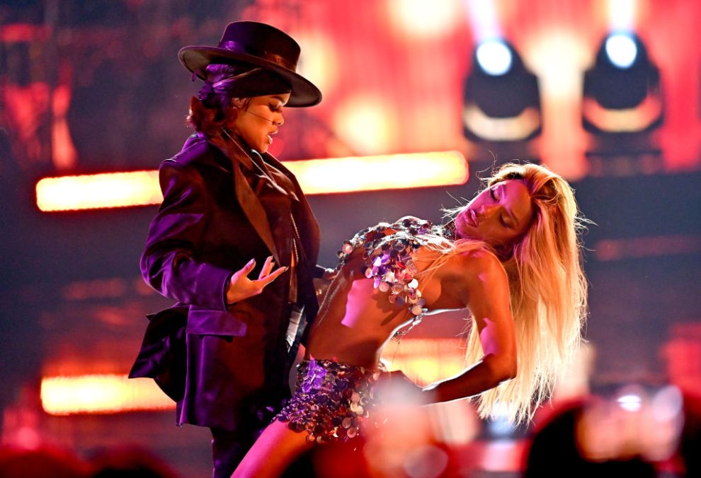 eyana Taylor and Victoria Monét perform onstage during the 2024 BET Awards at Peacock Theater on June 30, 2024 in Los Angeles, California.