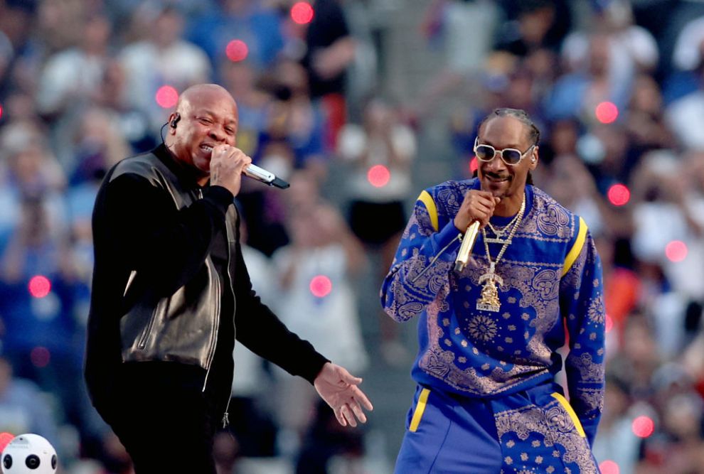 Dr. Dre and Snoop Dogg perform during the Pepsi Super Bowl LVI Halftime Show at SoFi Stadium on February 13, 2022 in Inglewood, California.