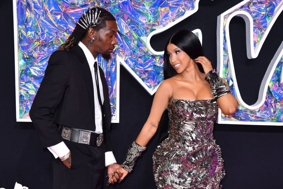 US rapper Cardi B and husband US rapper Offset arrive for the MTV Video Music Awards at the Prudential Center in Newark, New Jersey, on September 12, 2023.