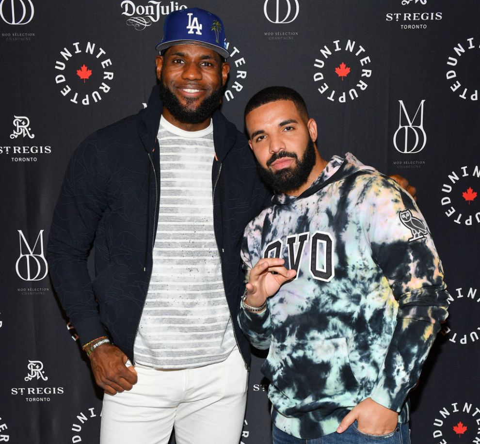 NBA Player Lebron James and Rapper Drake attend the Uninterrupted Canada Launch held at Louis Louis at The St. Regis Toronto on August 02, 2019 in Toronto, Canada.