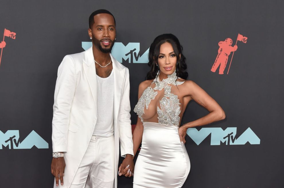 Safaree Samuels and Erica Mena Samuels attend the 2019 MTV Video Music Awards red carpet at Prudential Center on August 26, 2019 in Newark, New Jersey.