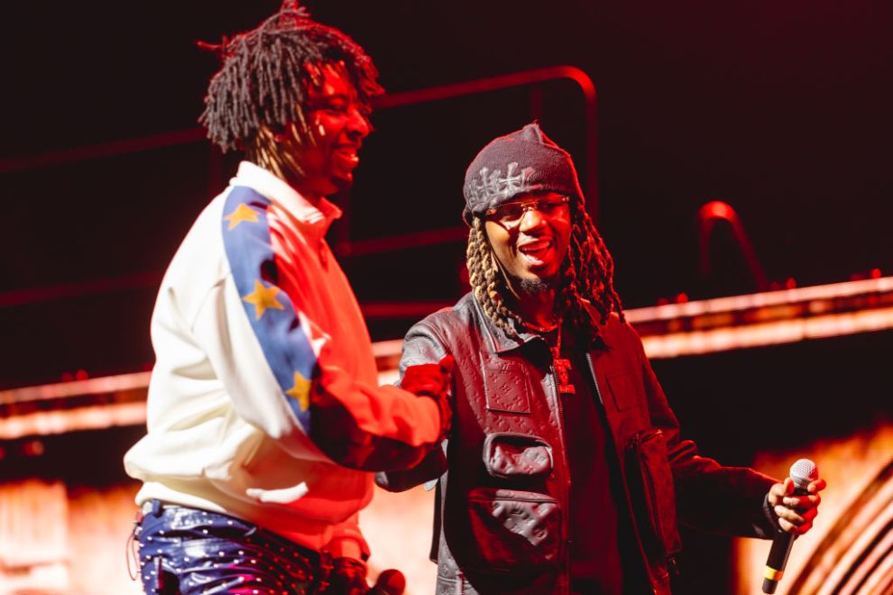 Savage and Metro Boomin perform at the Sahara Tent at 2022 Coachella Valley Music and Arts Festival weekend 1 - day 2 on April 16, 2022 in Indio, California.