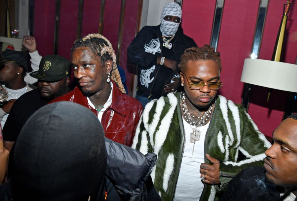 Hip-hop artists Young Thug and Gunna attend a release party for Young Thug's new album "PUNK" at Delilah on October 12, 2021 in West Hollywood, California.