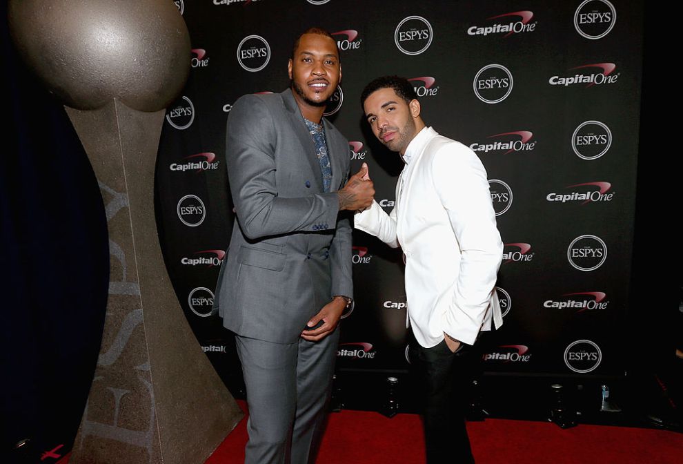 Carmelo Anthony (L) and Drake attend The 2014 ESPYS at Nokia Theatre L.A. Live on July 16, 2014 in Los Angeles, California.