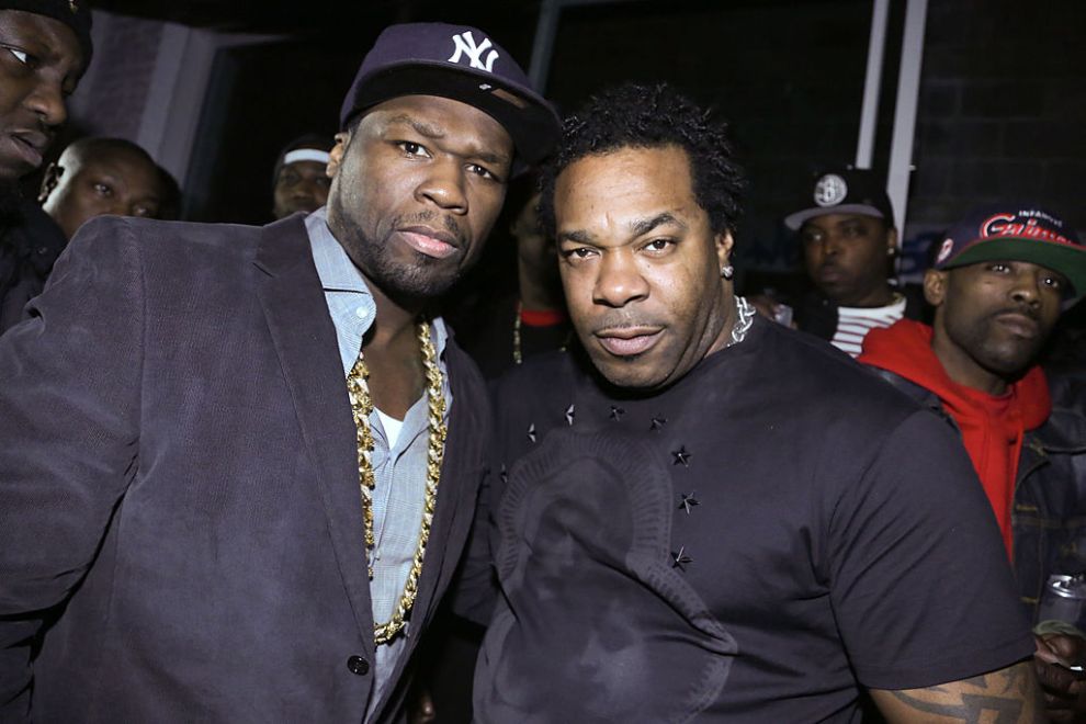 50 Cent and Busta Rhymes attend the Mobb Deep Album Release Party at Red Bull Studios New York on March 26, 2014 in New York City.